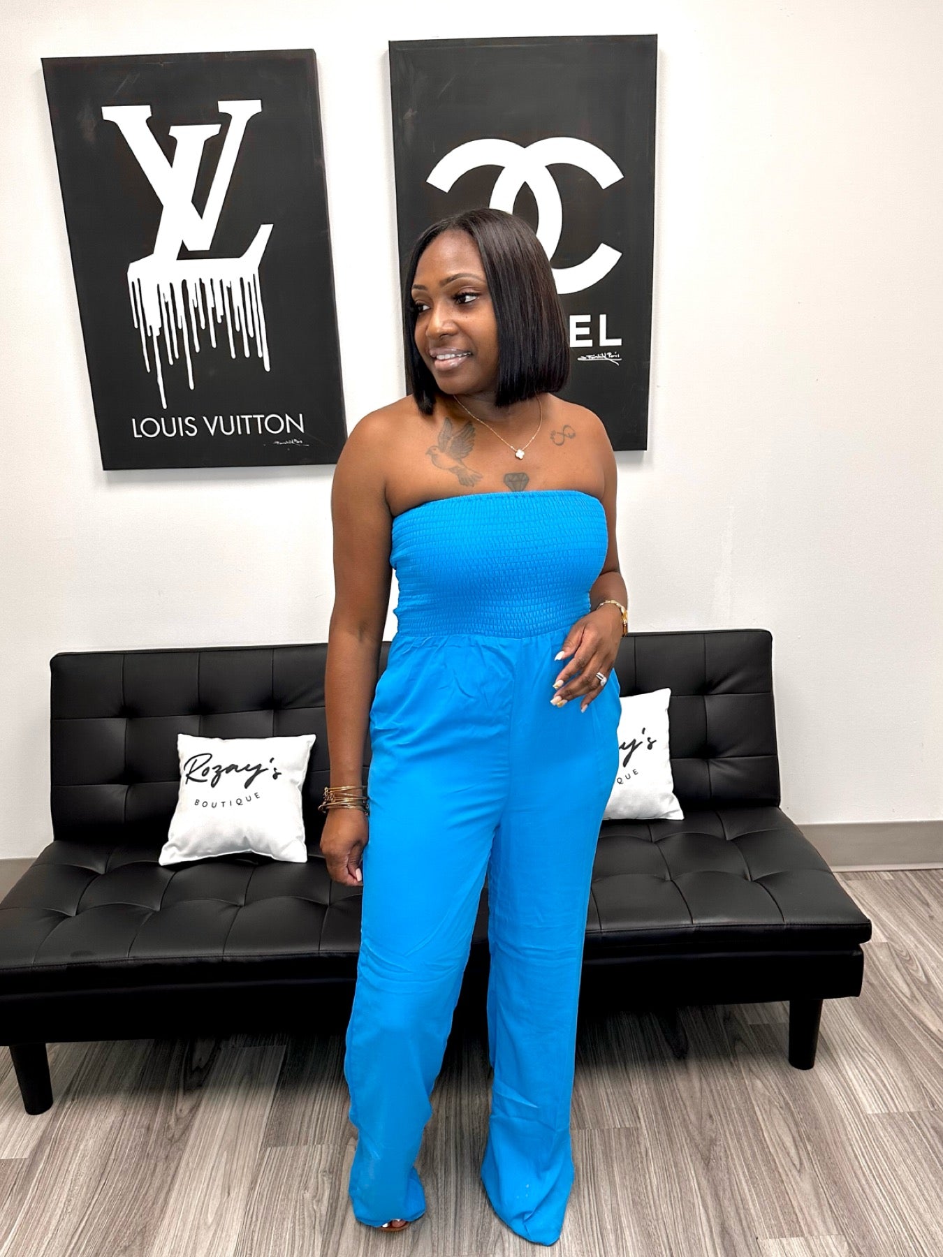 Ruched Tube Jumpsuit (Blue)